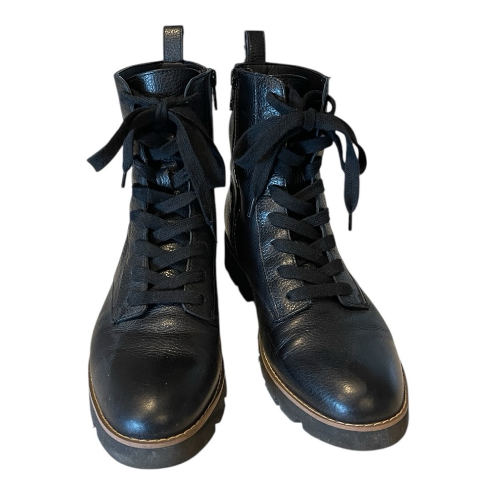 Vionic Lani Black Leather Lace-Up Sleek Combat Boots Sz 7.5 - Picture 2 of 6